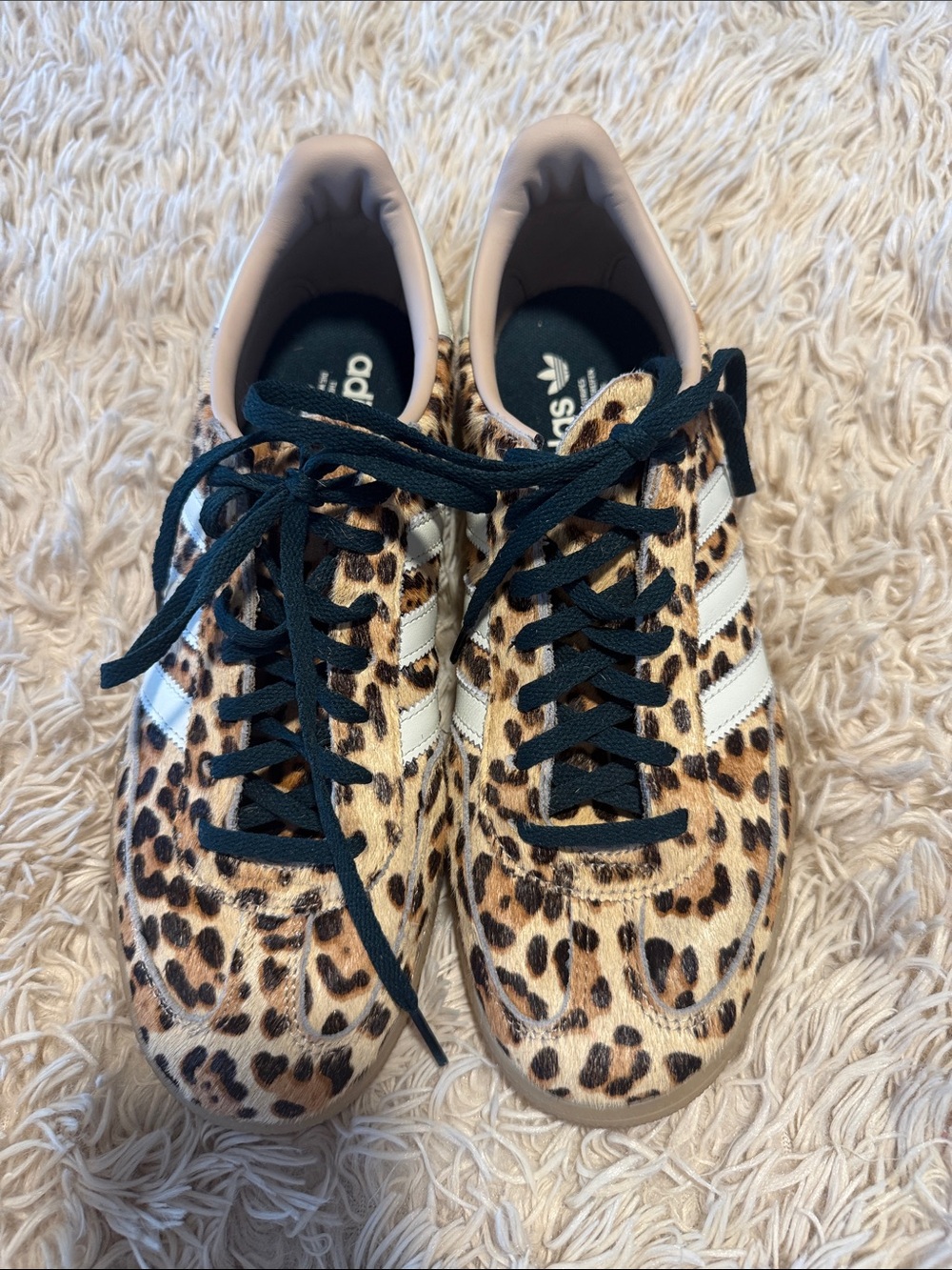 adidas Women's Leopard Print Sneakers with green Laces and White Stripes